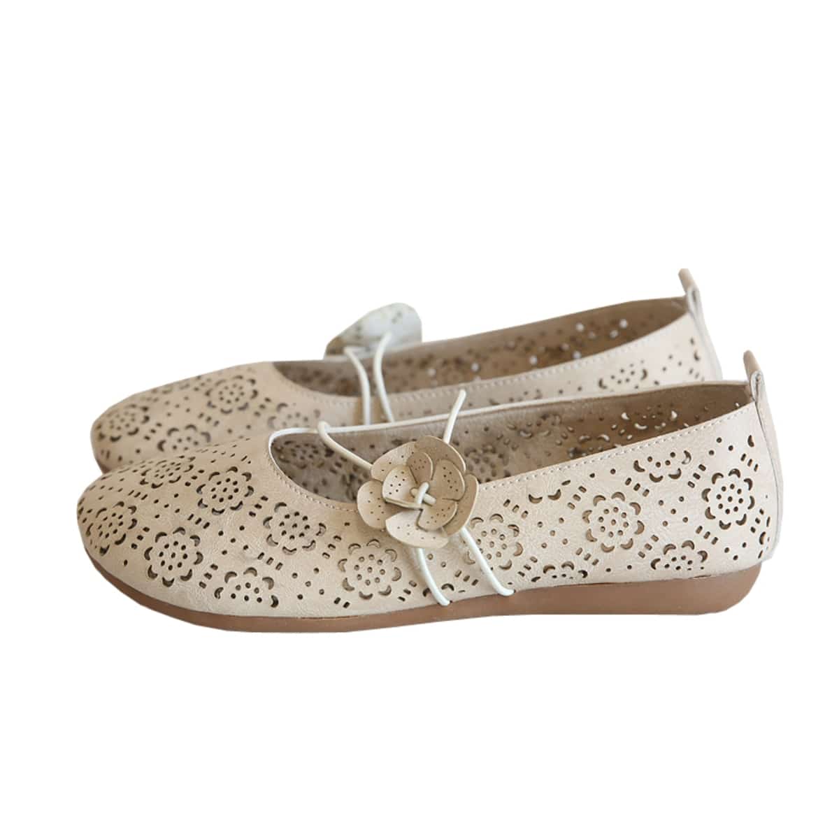 Hollow petal bag head flat shoes cotton and linen handmade comfortable soft sole word with sandals women's summer