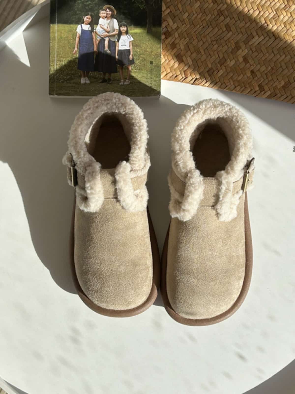 Imitation lamb wool round head flat-bottomed short boots winter belt buckle simple warm snow boots