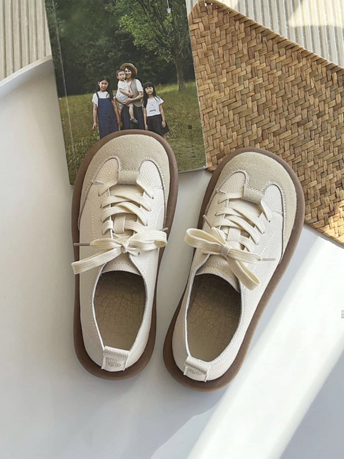 Round head lace-up flat shoes student soft-soled sports shoes Dexun shoes