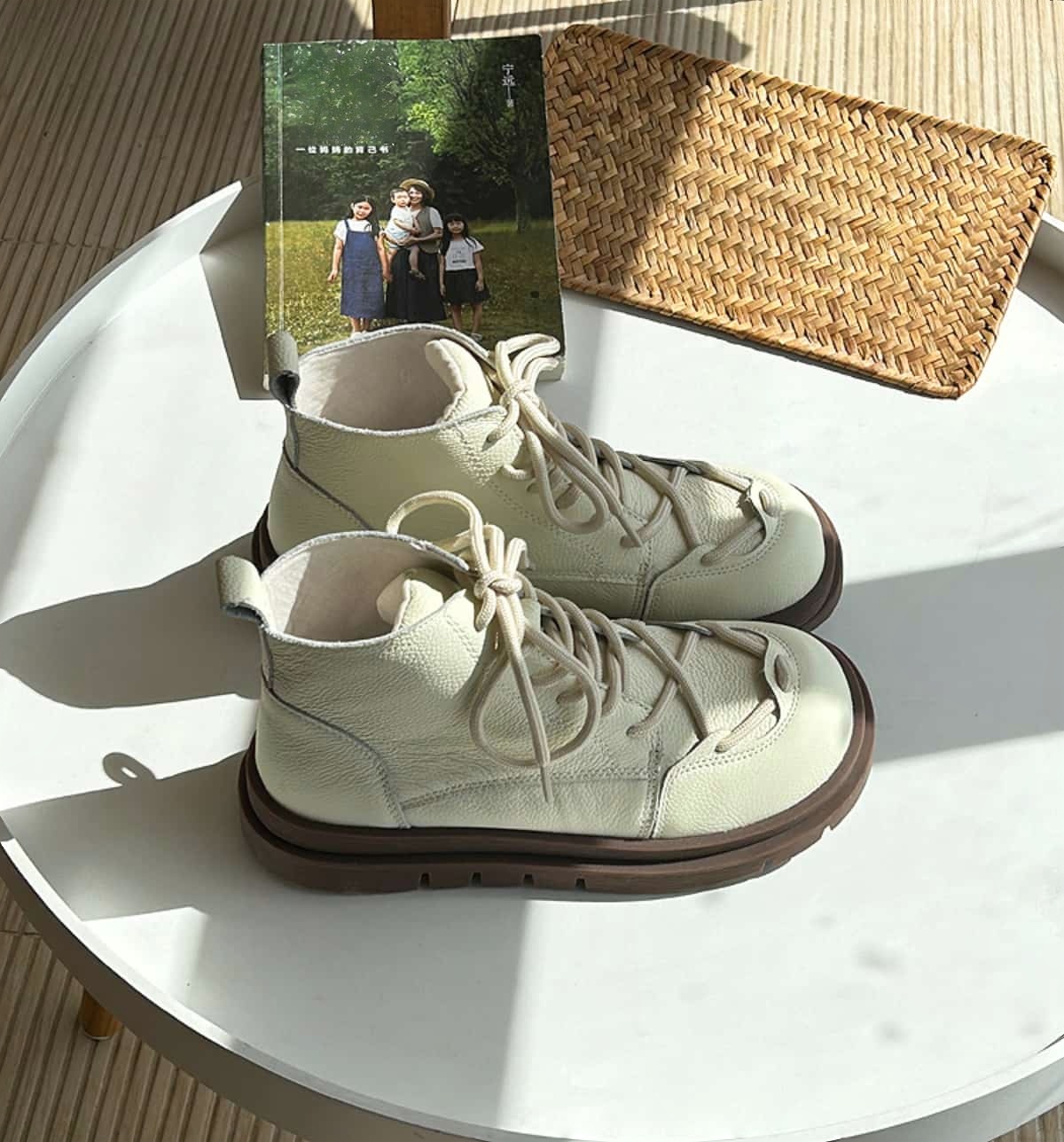 Leather round head strap-on platform Martin boots heightening fashion short boots