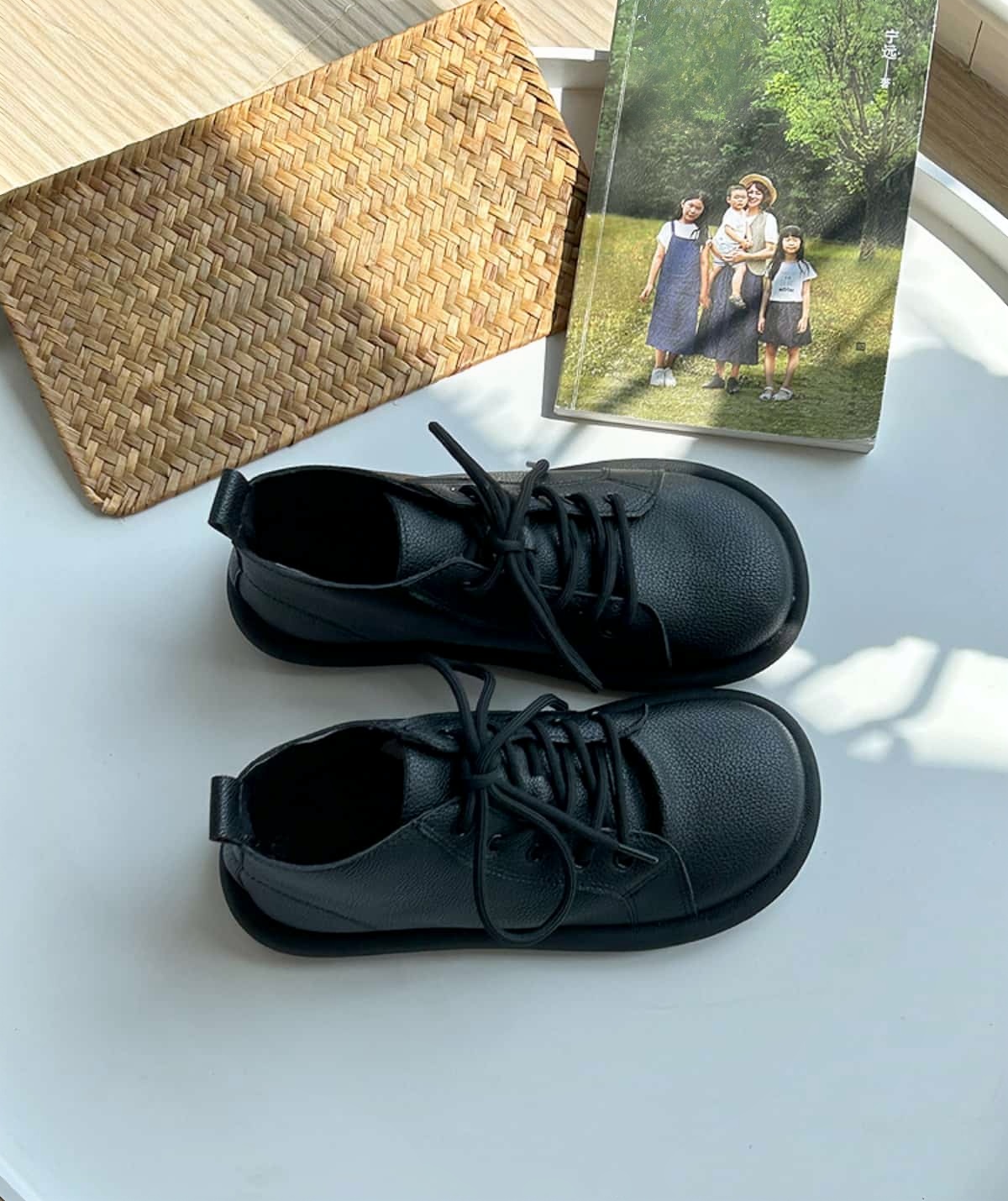 Round head lace-up flat boots New comfortable soft-soled low-heeled short boots