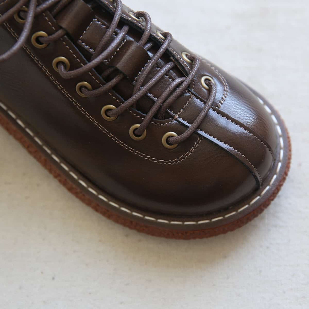 Round head lace-up thick-soled big head shoes, new early autumn versatile leather shoes, single shoes for women