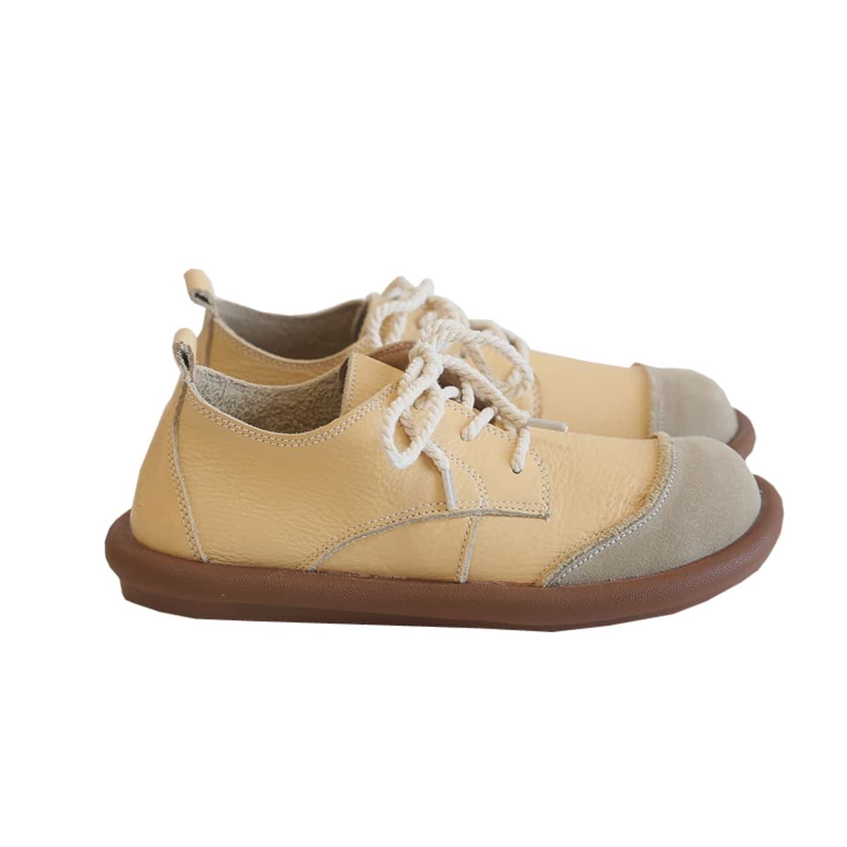 Leather round head lace-up small leather shoes spring and summer low-heeled soft-soled shoes single shoes