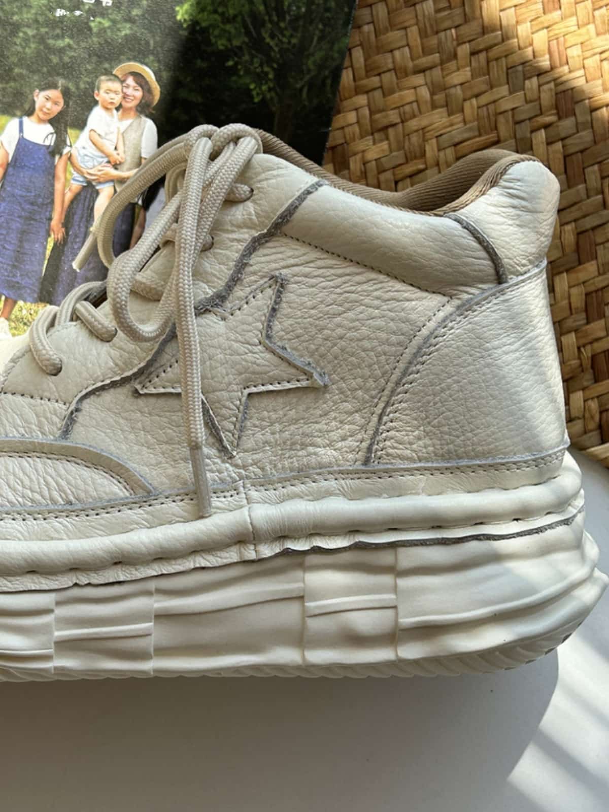 Leather round head lace-up platform big head shoes and short boots