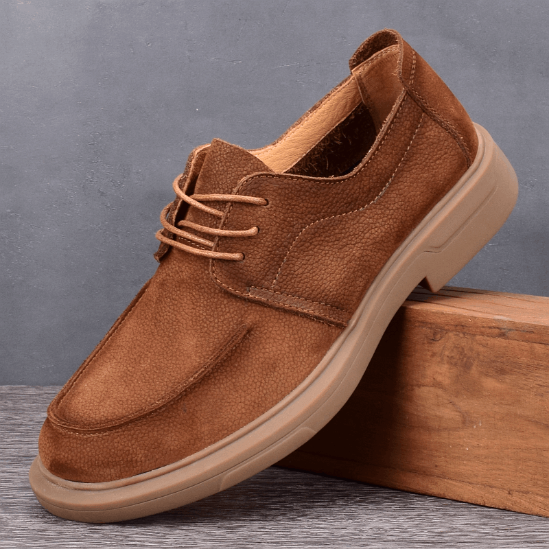 British style fashion round head leather shoes men's genuine leather lace-up men's shoes soft sole soft leather low top big head single shoes