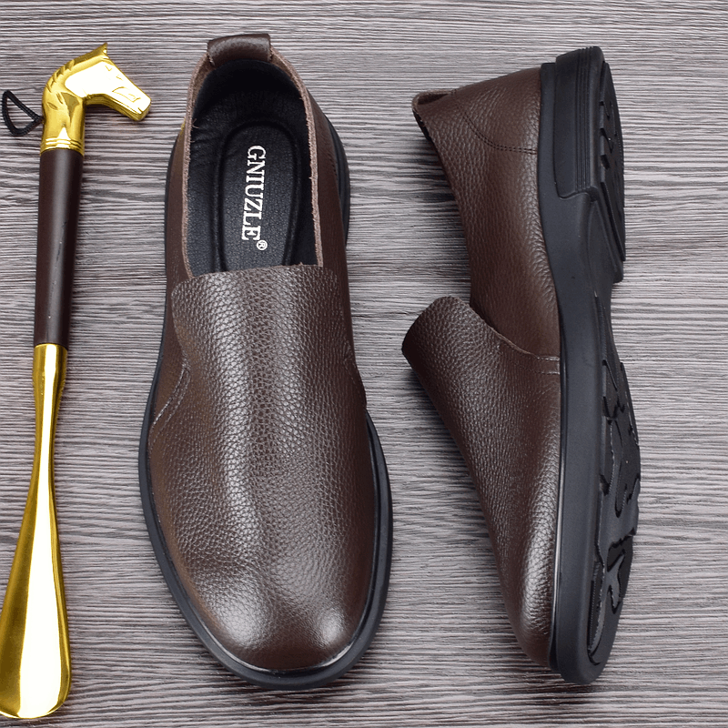 Single-layer cowhide men's shoes summer breathable casual leather shoes men's leather soft-soled lightweight loafers one-pedal lazy shoes