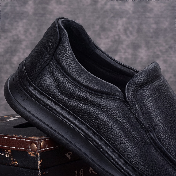 Leather men's leather shoes men's cowhide shoes business casual shoes round head foot cover soft sole thick sole wear-resistant one-pedal men's s
