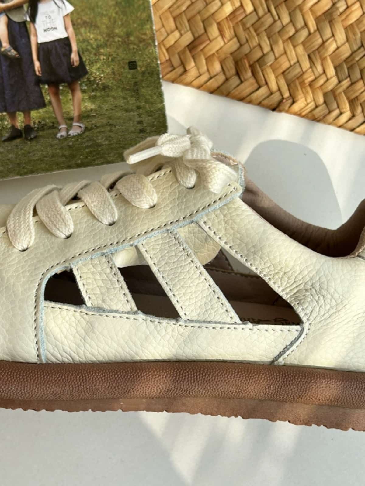 Leather handmade women's shoes summer breathable hollow hole white shoes soft sole cowhide sandals student shoes