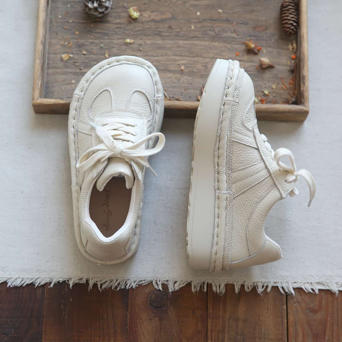 Leather round head lace-up platform big head shoes fashion muffin sole single shoes women