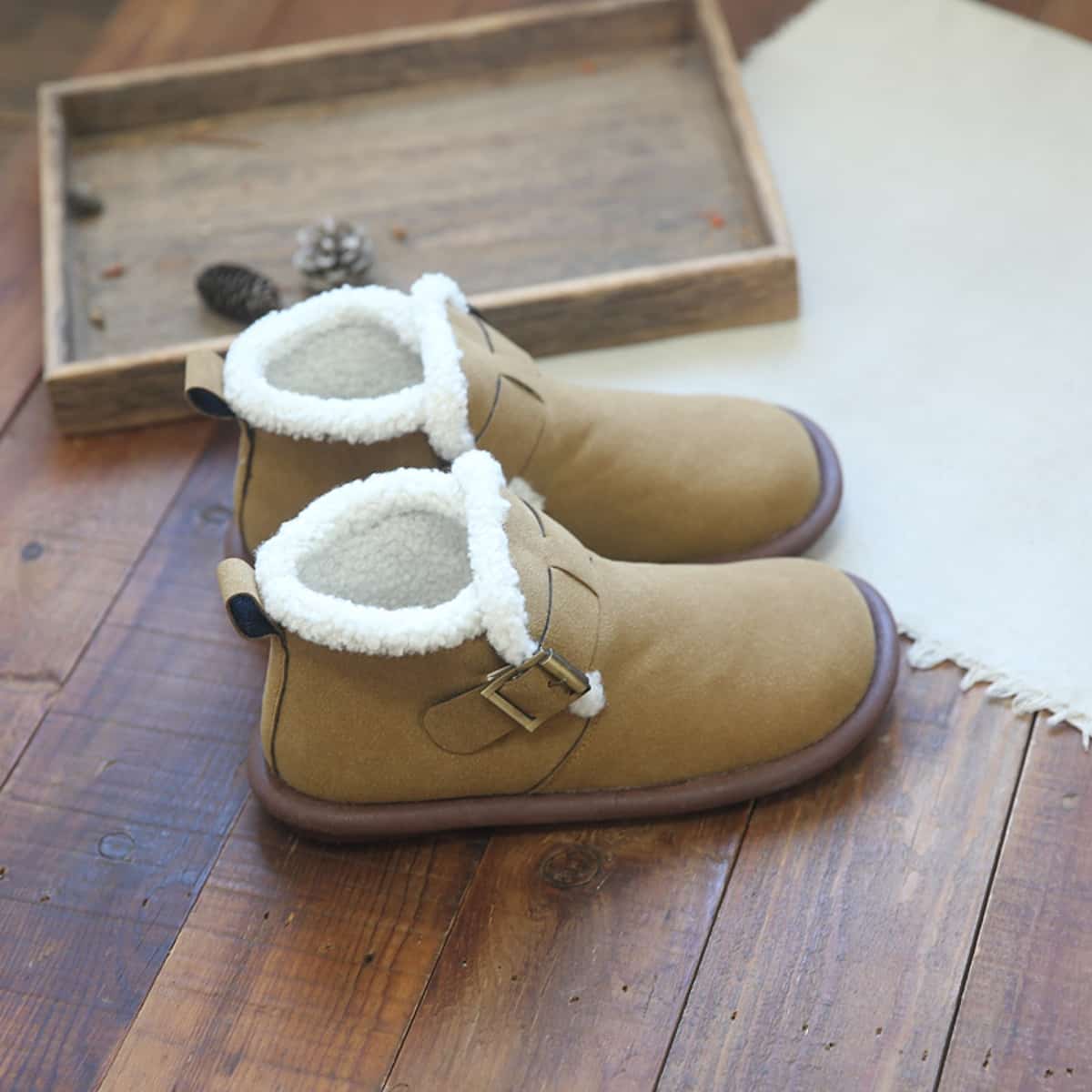 Imitation lamb wool round head flat-bottomed short boots winter low-heeled comfortable snow boots