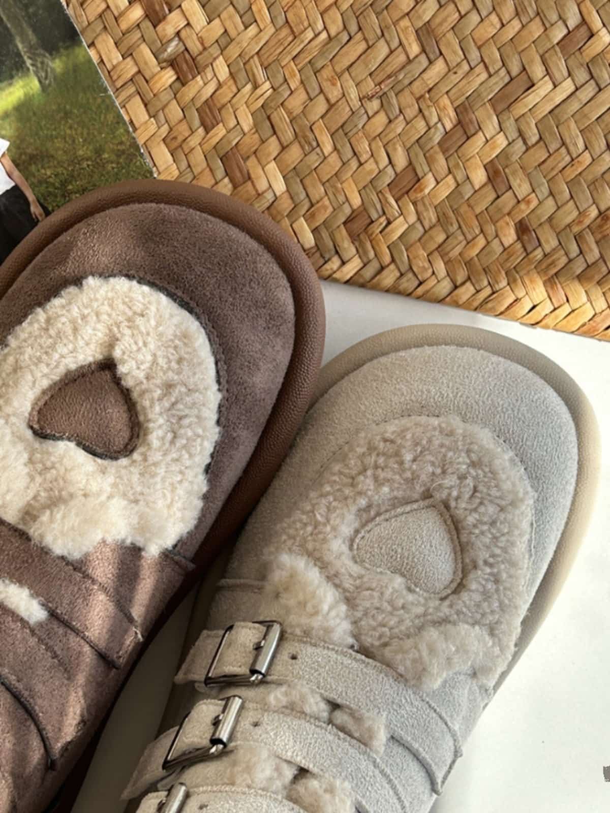 Imitation lamb wool round head flat-bottomed short boots winter cute heart-shaped warm snow boots