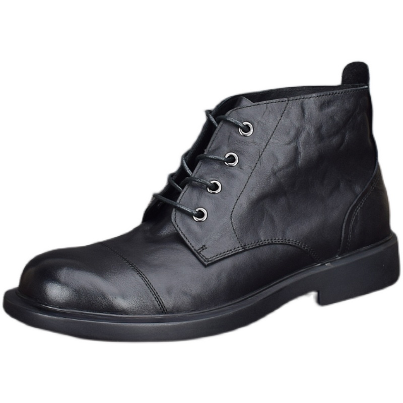 First layer cowhide Martin boots men's genuine leather autumn mid-top high-top leather shoes lace-up short boots black leather boots