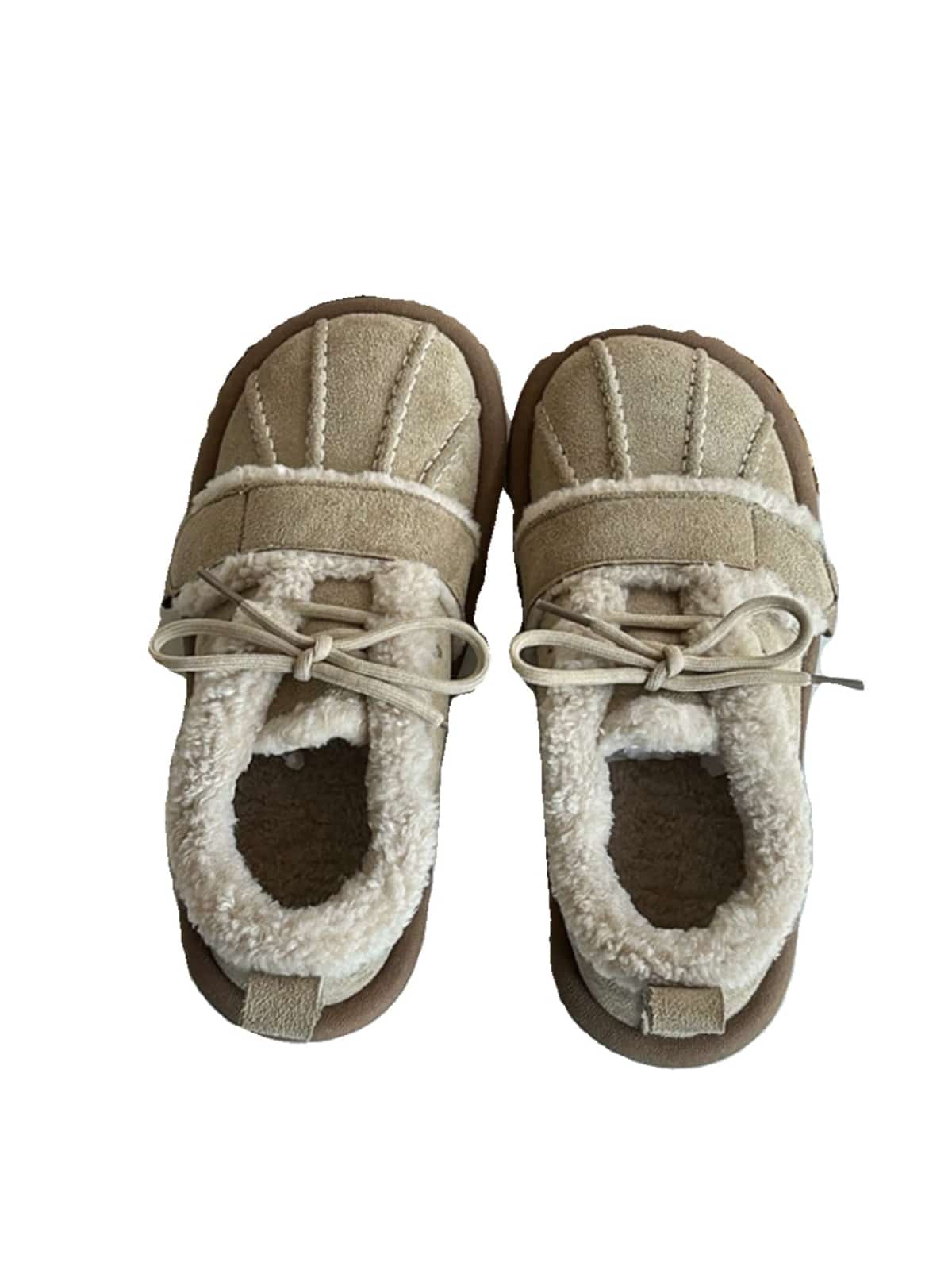 Suede round head lace-up flats Winter imitation lamb wool warm-soled cotton shoes