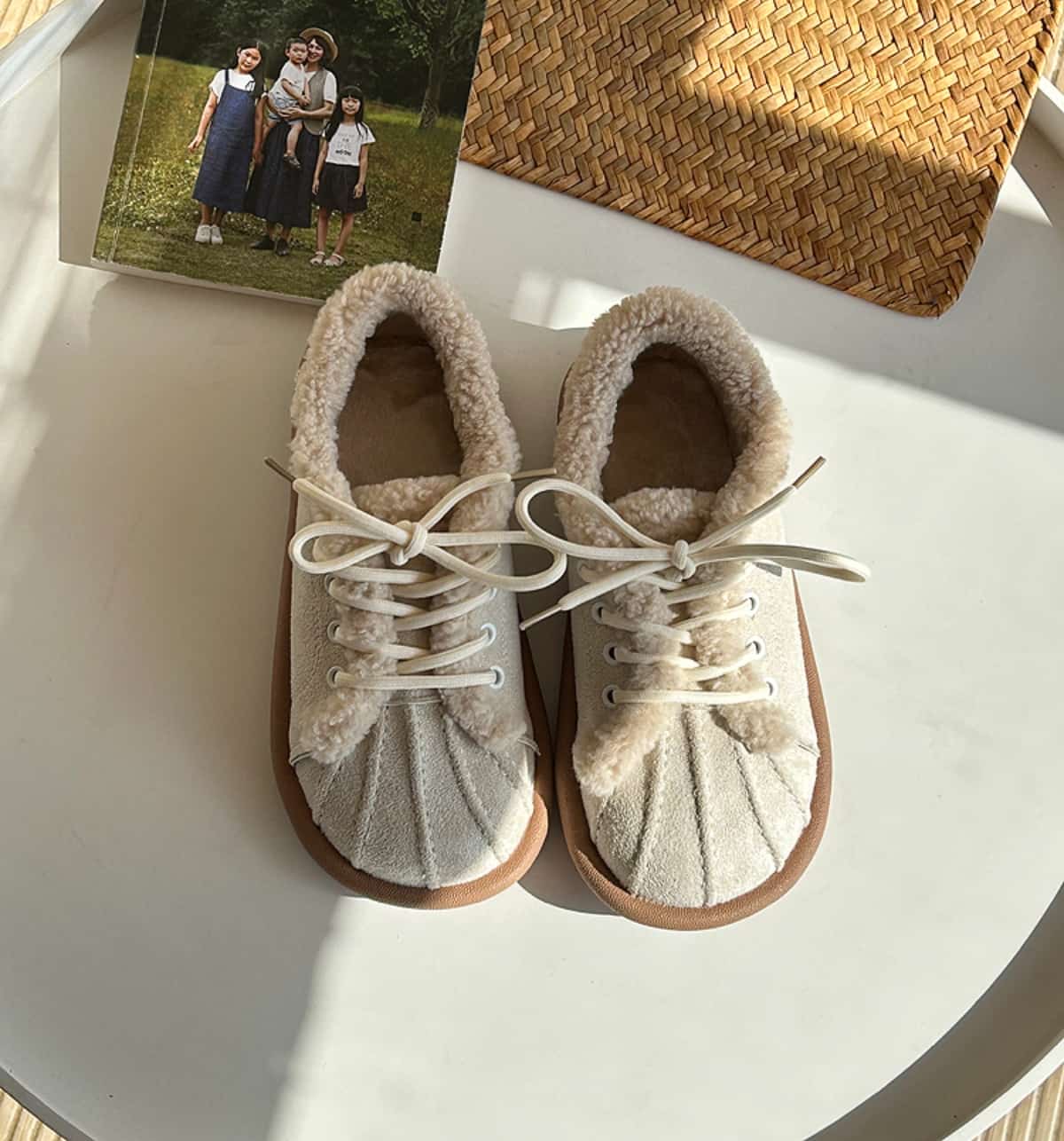 Imitation lamb wool round head lace-up flats winter soft and cute snow boots women