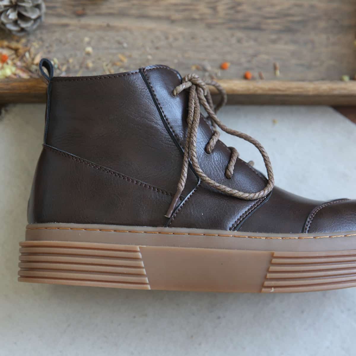 Glossy round head lace-up platform big head shoes new short boots Martin boots women