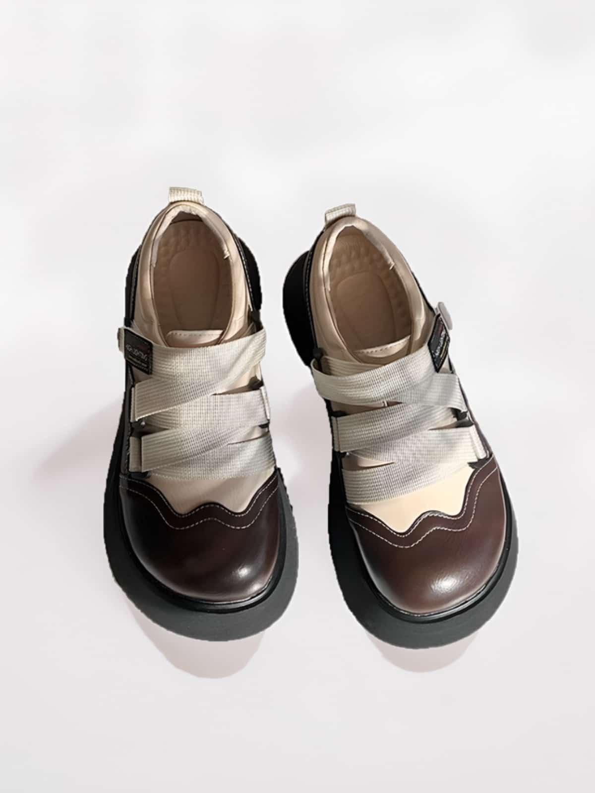 Round head thick sole big head shoes fashionable height increase cross strap small leather shoes single shoes