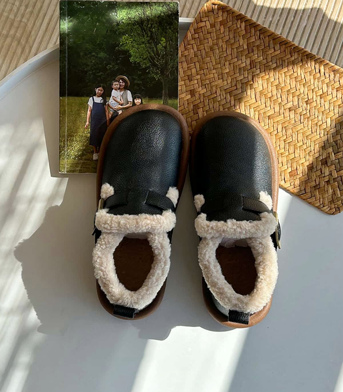 Round head flat boots winter imitation lamb wool beige cute warm snow boots