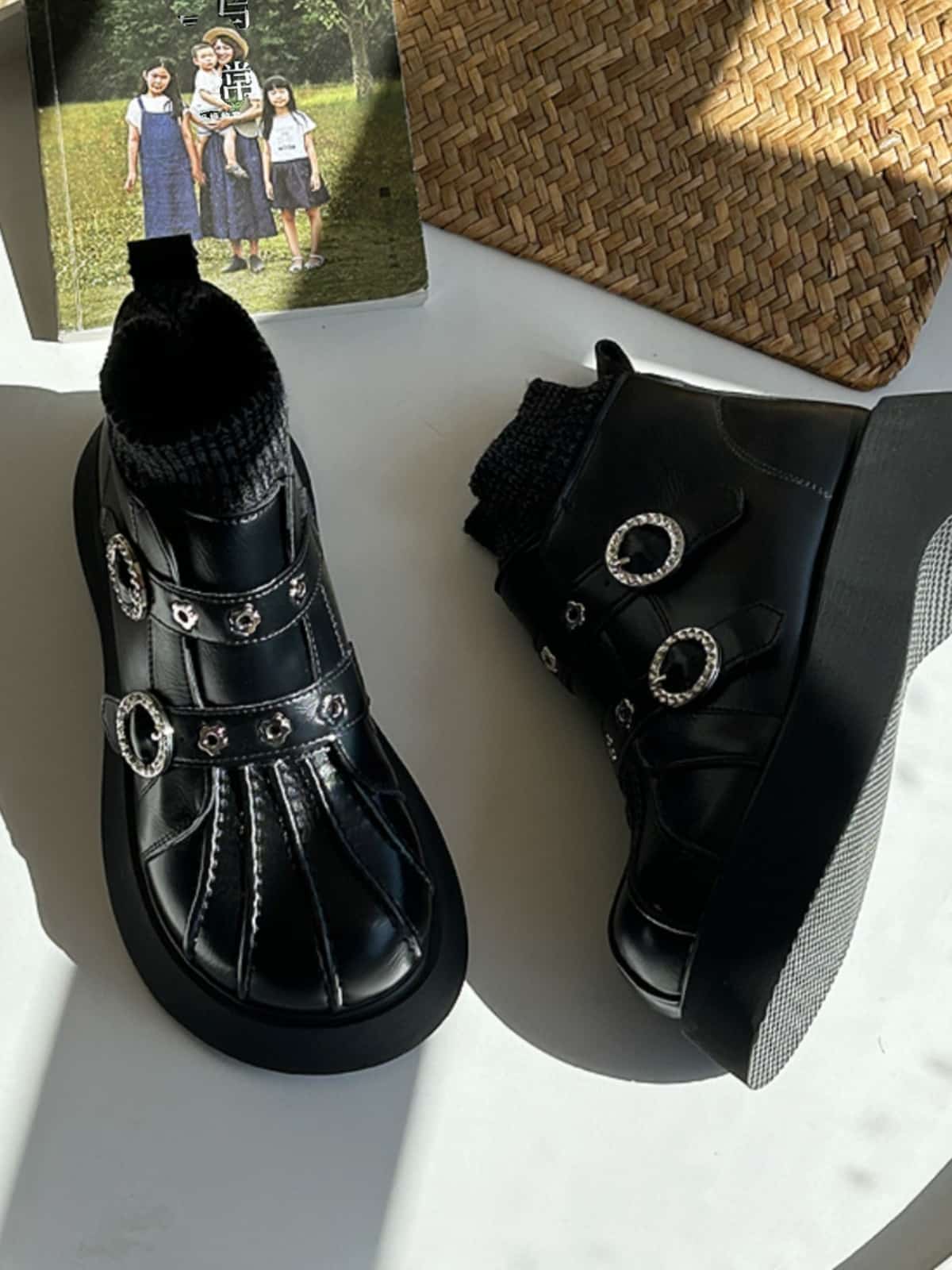 Wool mouth round head thick sole big head shoes winter warm muffin bottom fashion short boots women