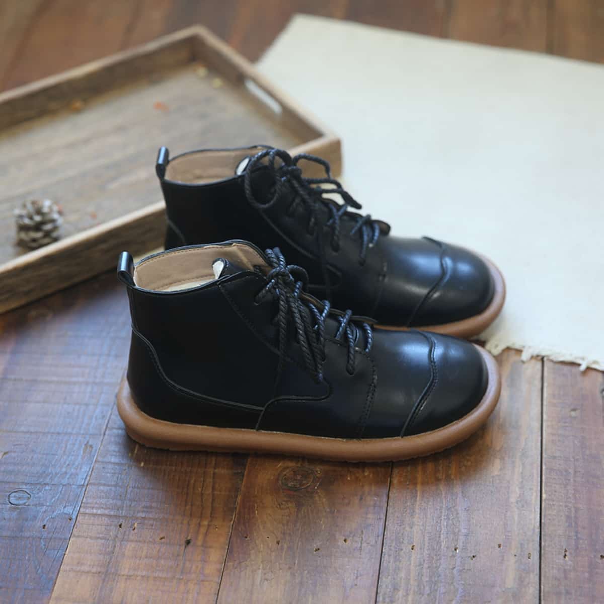 Round head lace-up flat-soled short boots autumn and winter velvet British soft-soled boots