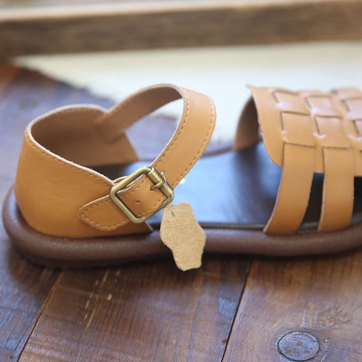 Leather hollowed-out bag head flats summer hand-woven one-word strap black Roman sandals