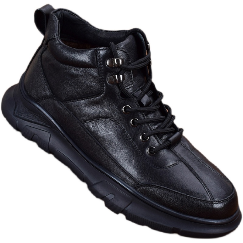 Genuine leather velvet warm high-top casual leather shoes men's full cowhide thick-soled non-slip outdoor shoes