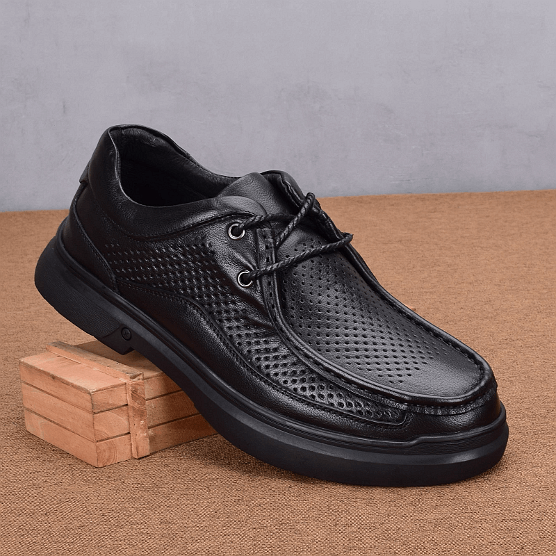 Hollow leather shoes men's genuine leather summer breathable hole shoes first layer cowhide wide head casual business men's shoes