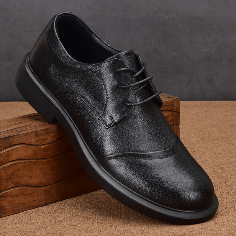 Business casual shoes wide feet thick soles round head breathable men's leather shoes leather lace-up first layer cowhide three-joint men's shoes