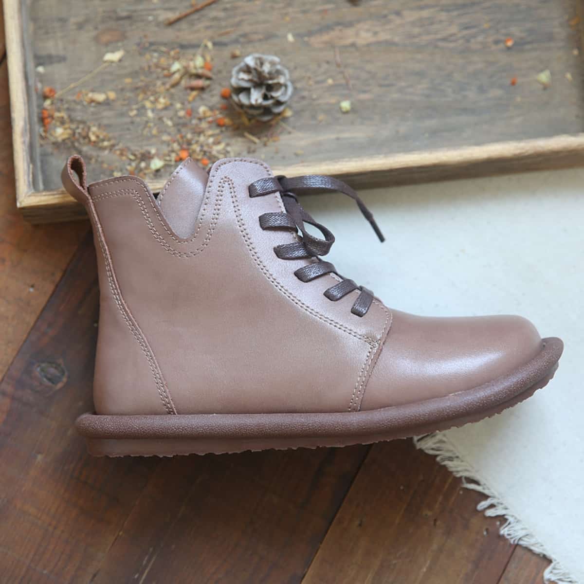 Big Head Martin Boots Women's Leather Round Head Lace-Up Short Boots Comfortable Soft Sole Boots