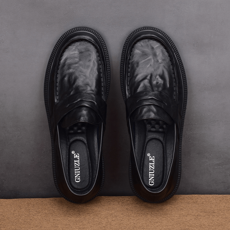 Business men's casual leather shoes, genuine leather autumn new products, breathable platform trend, lazy people pedal loafers