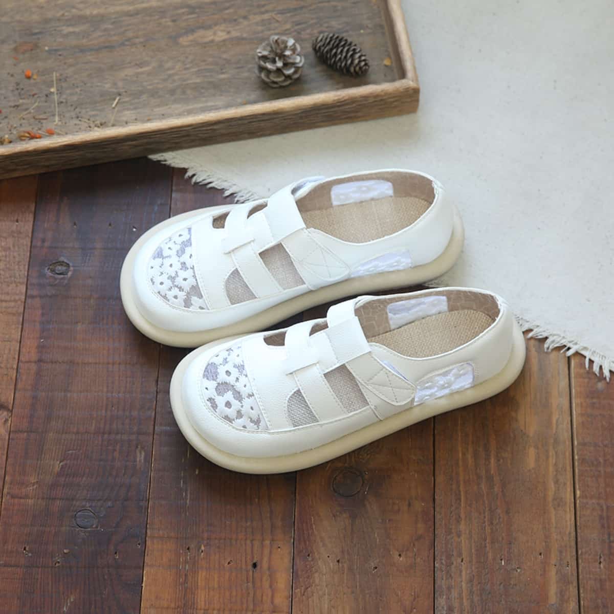 Hollow mesh yarn bag head flats summer cotton and linen soft sole low heel Roman sandals