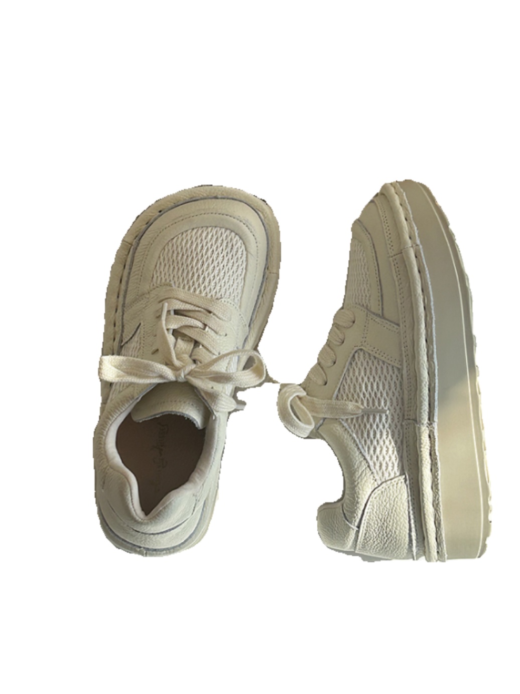 Leather round head lace-up shoes summer breathable mesh shoes handmade cowhide thick-soled big head shoes