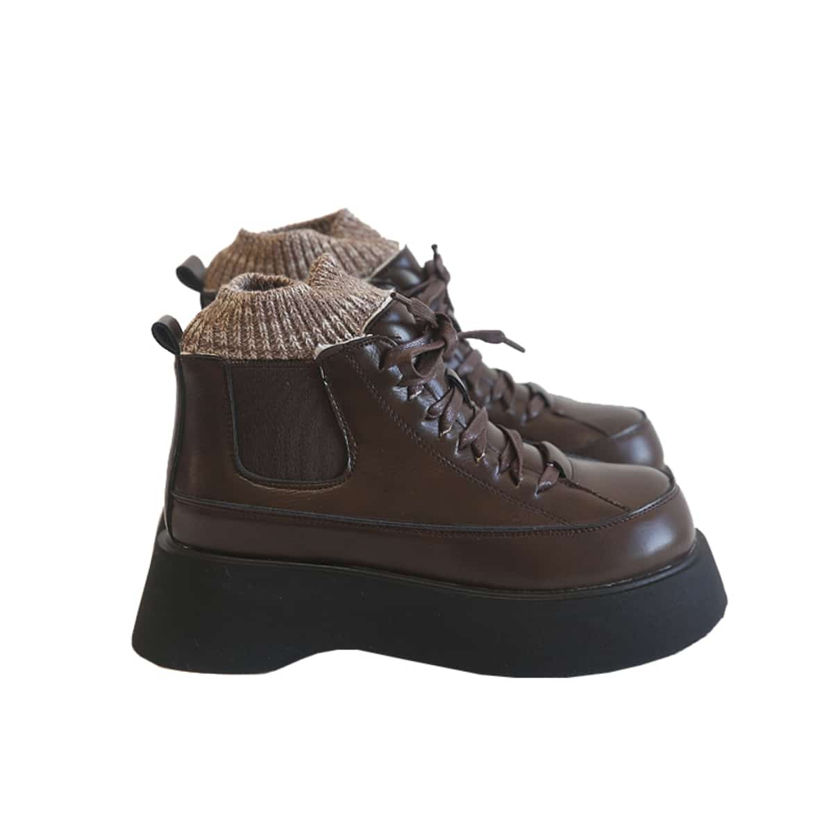 College style round head lace-up thick-soled big-head shoes winter wool mouth velvet black short boots children