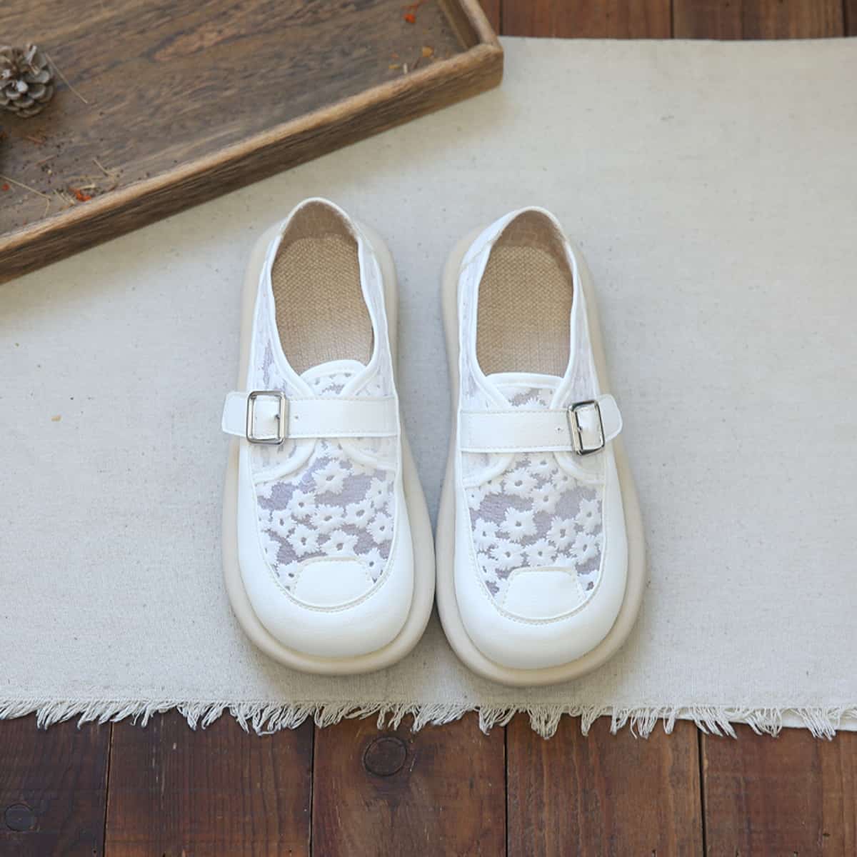 Daisy round head flat shoes cotton and linen handmade comfortable one foot net shoes single shoes summer