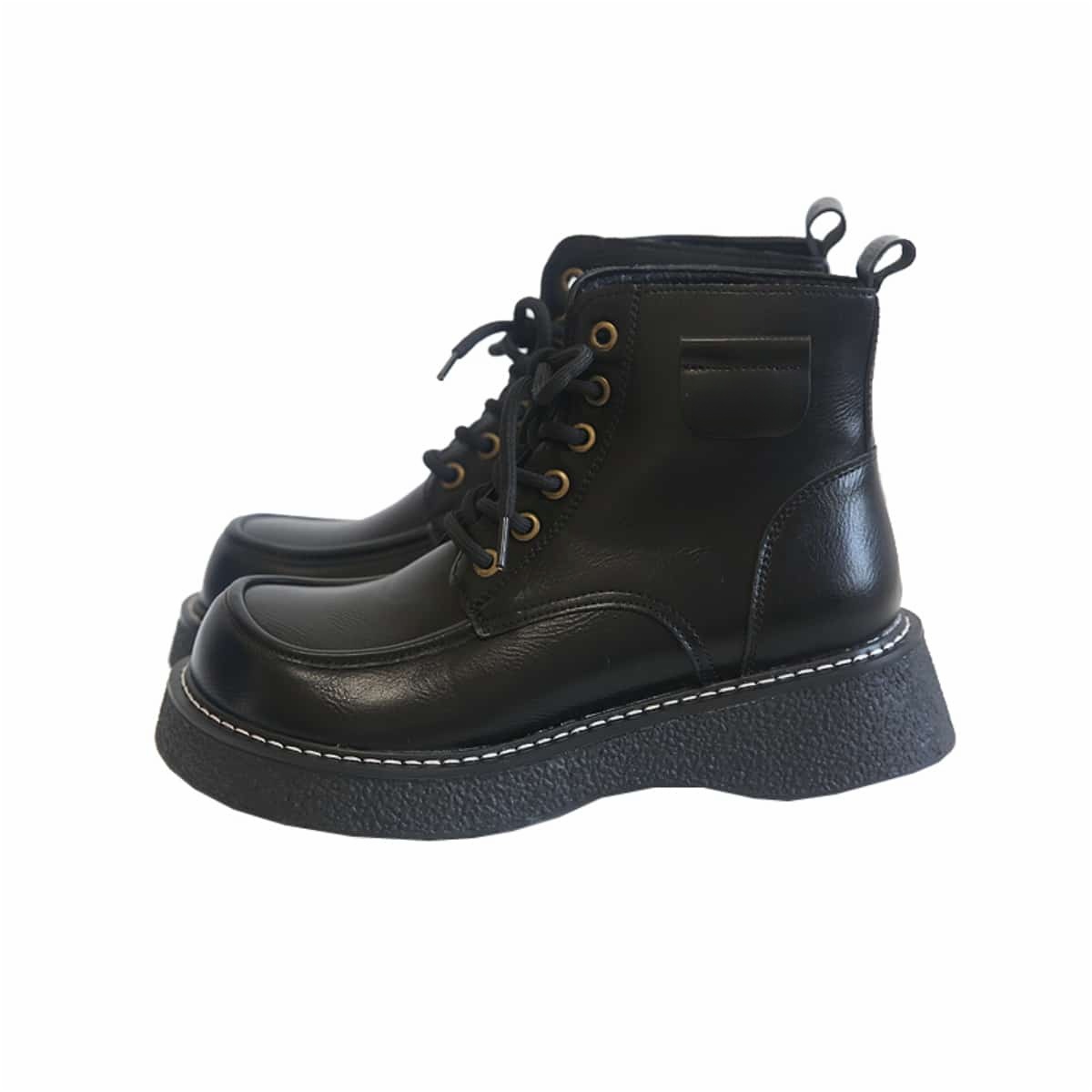 Round head lace-up platform big head shoes autumn and winter mid-heel black versatile Martin boots short boots