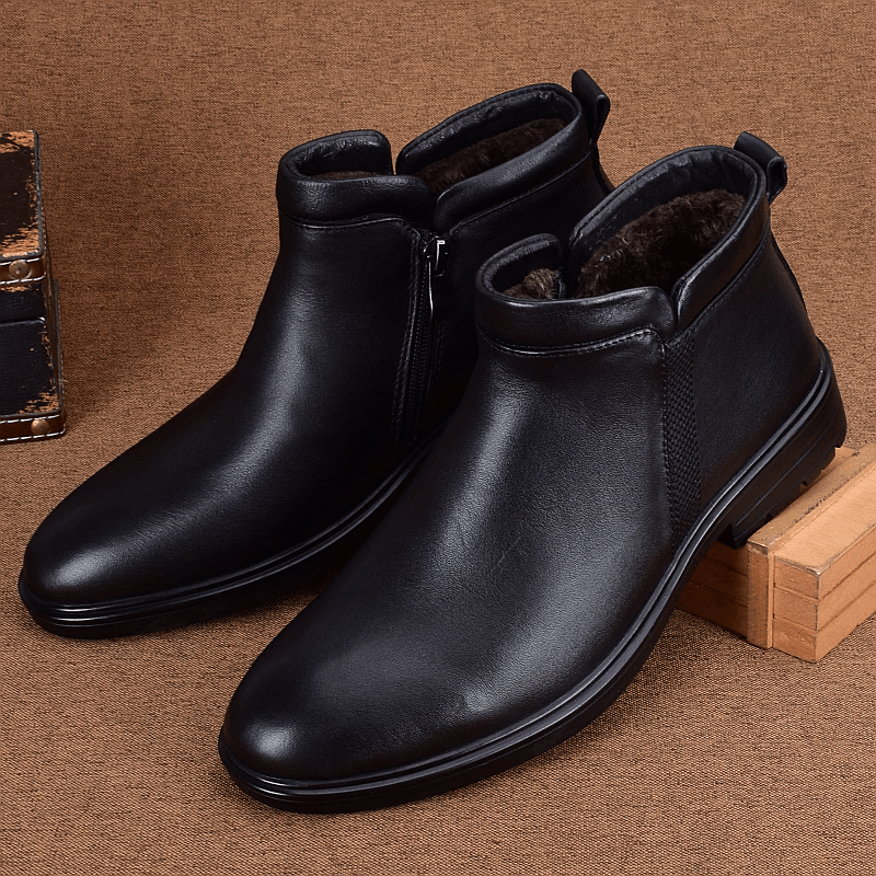 High-top leather men's shoes winter business casual men's leather shoes velvet thermal cotton shoes men's zipper Martin boots