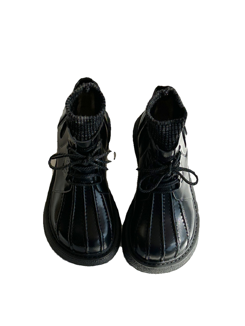 Round head lace-up thick-soled big head shoes autumn and winter wool mouth medium heel small leather shoes short boots