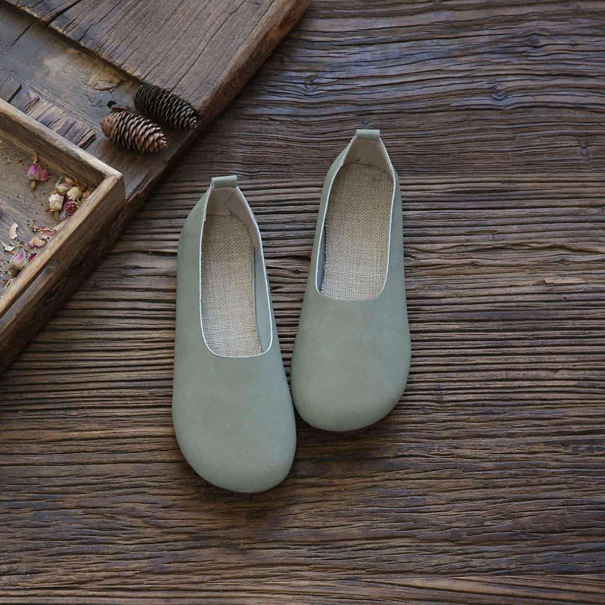 Round head flats summer handmade comfortable versatile one foot single shoes grandma shoes women
