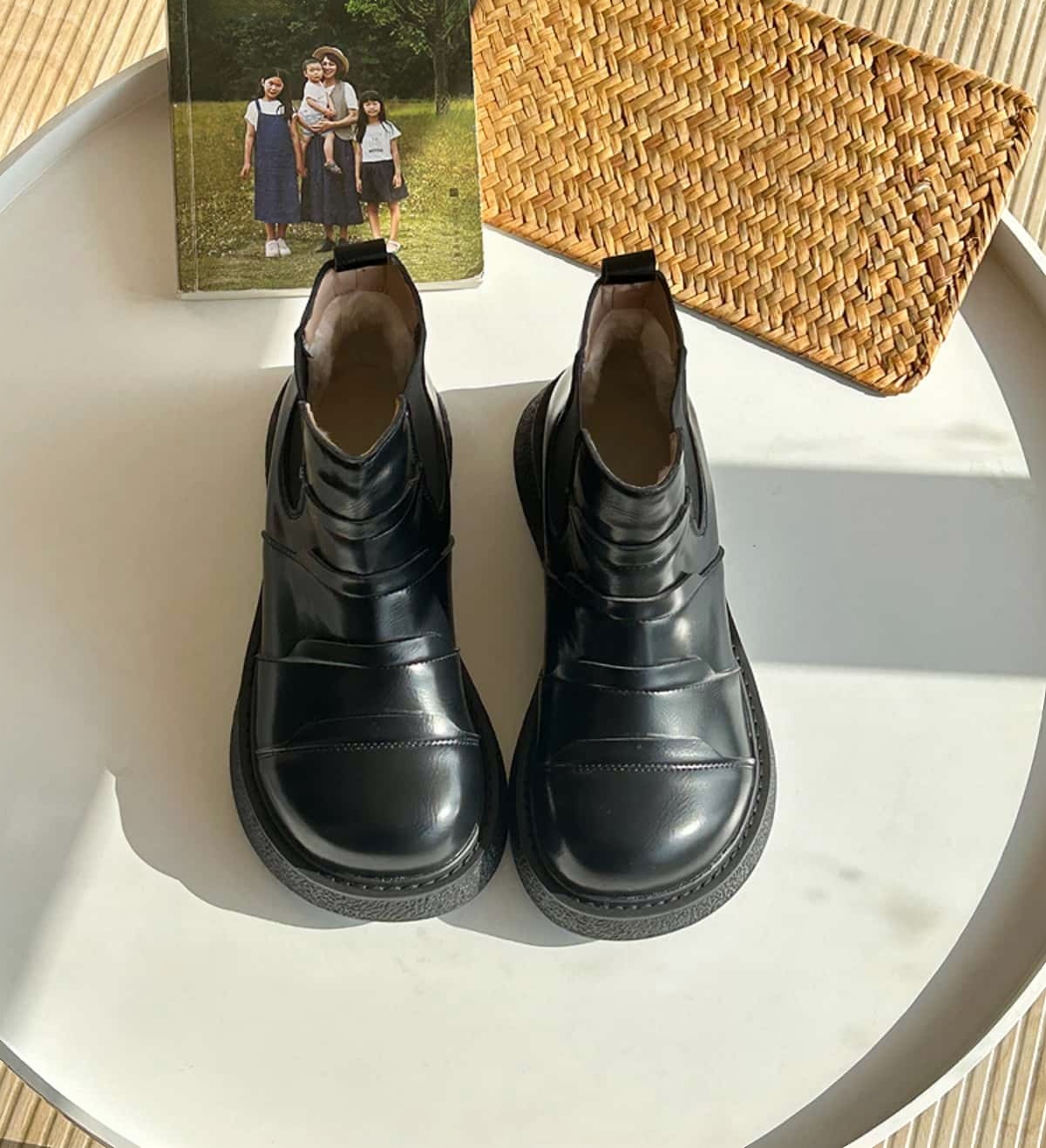 Round head platform short boots winter velvet personalized fashion black  boots