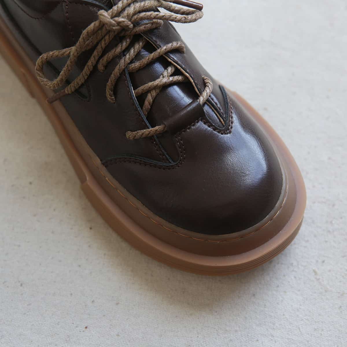 Glossy round head lace-up big head shoes autumn thick-soled versatile small leather shoes single shoes women