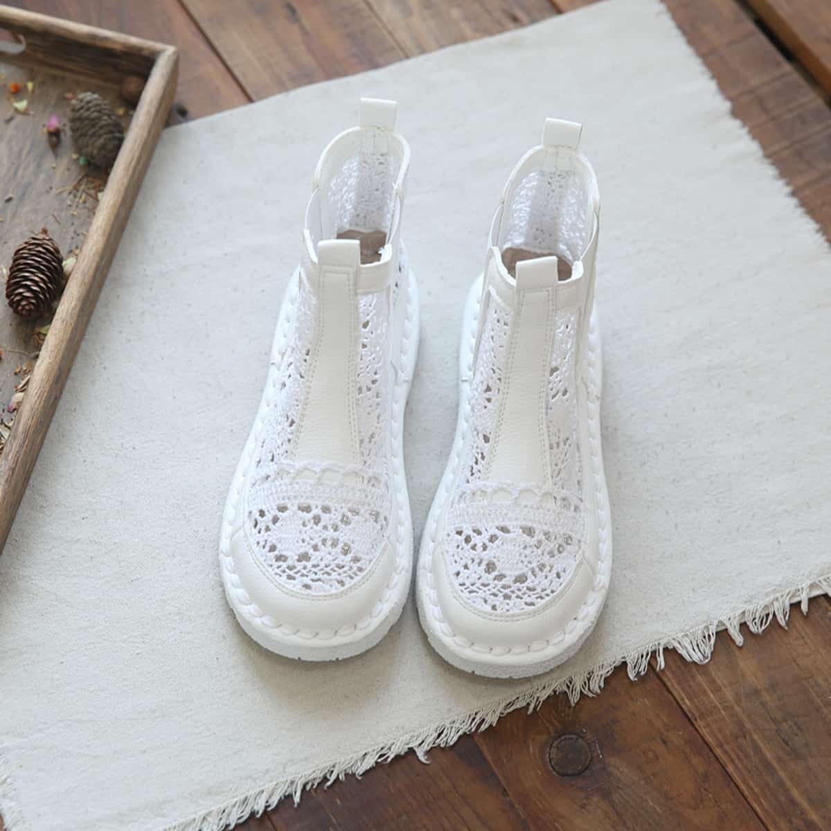 Hollow round head flat bottom cool boots summer handmade comfortable thin short net boots children