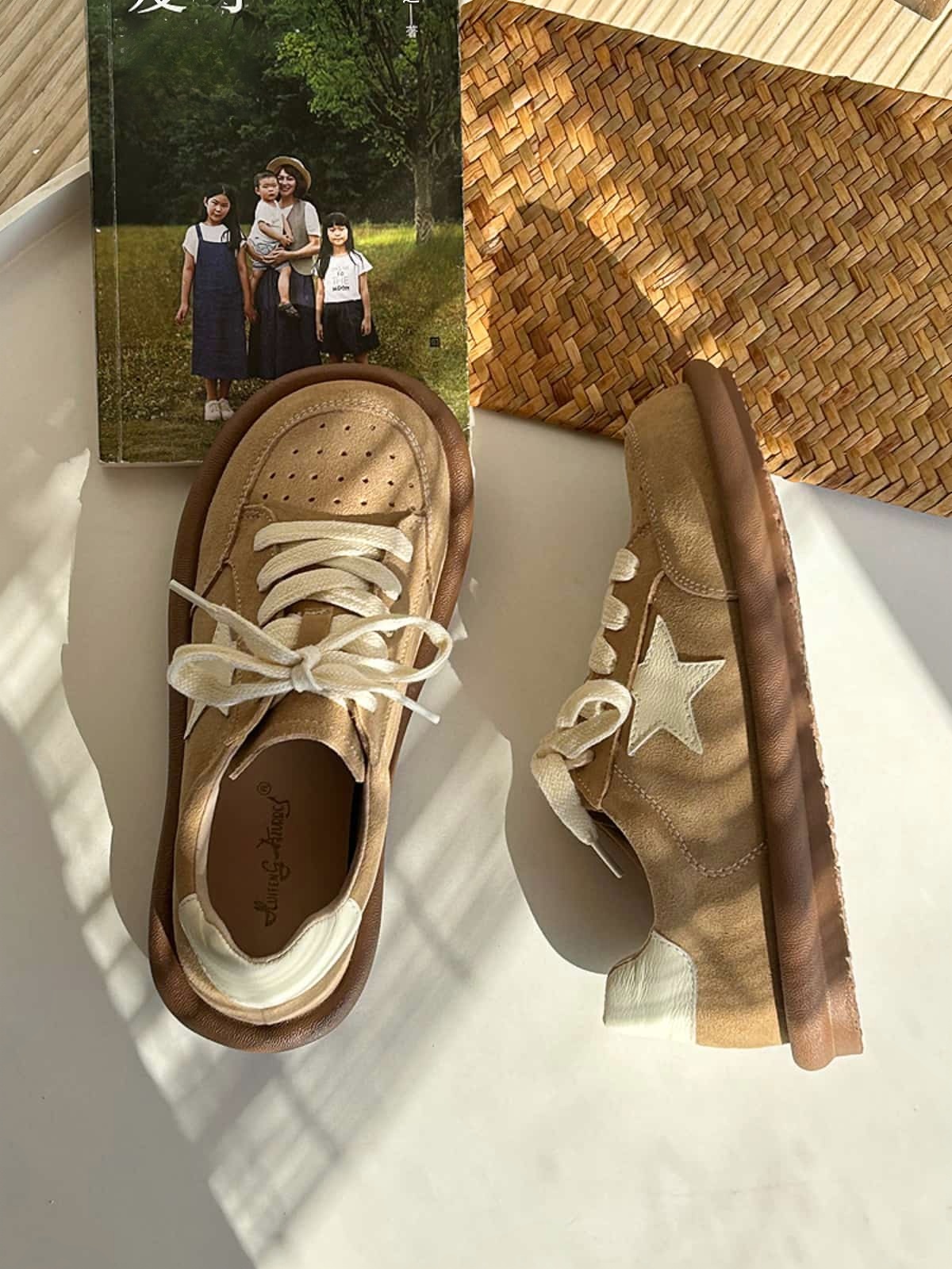 Leather round head lace-up flat shoes spring and summer breathable soft-soled German training shoes single shoes