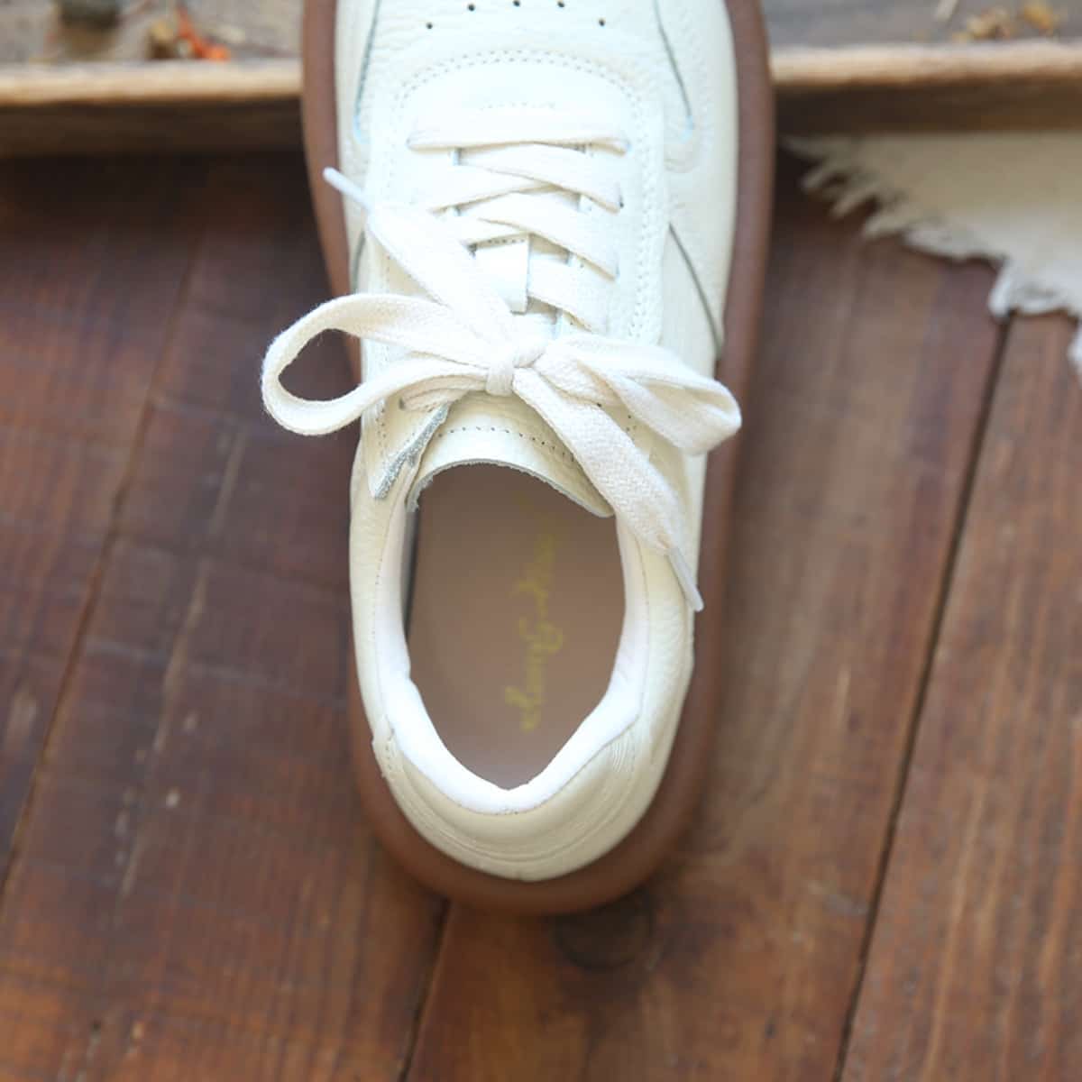 Leather round head lace-up small leather shoes summer soft-soled breathable shoes single shoes little white shoes