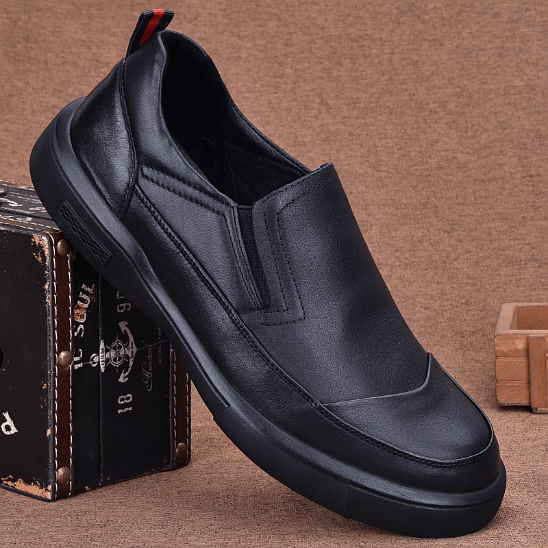 Leather first layer cowhide business casual foot cover thick sole soft sole wear-resistant round head wide feet men's leather shoes