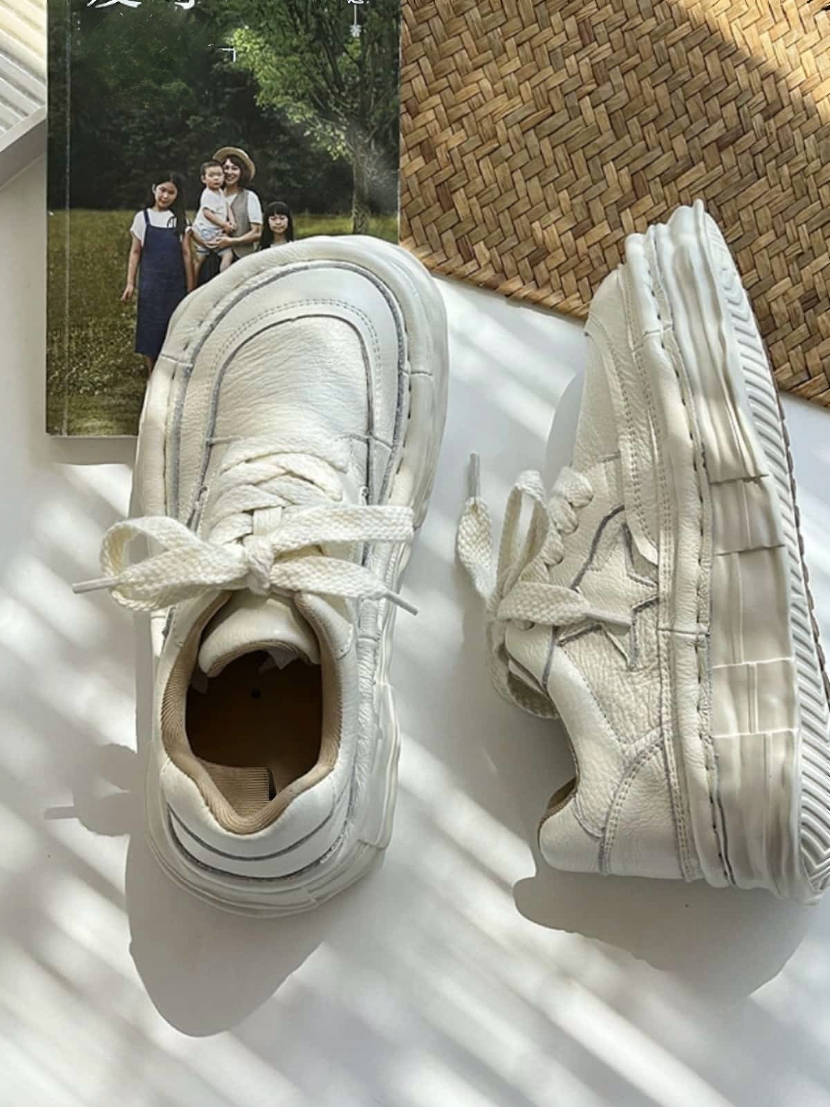 Round head lace-up leather platform big head shoes autumn new fashion heightening shoes women