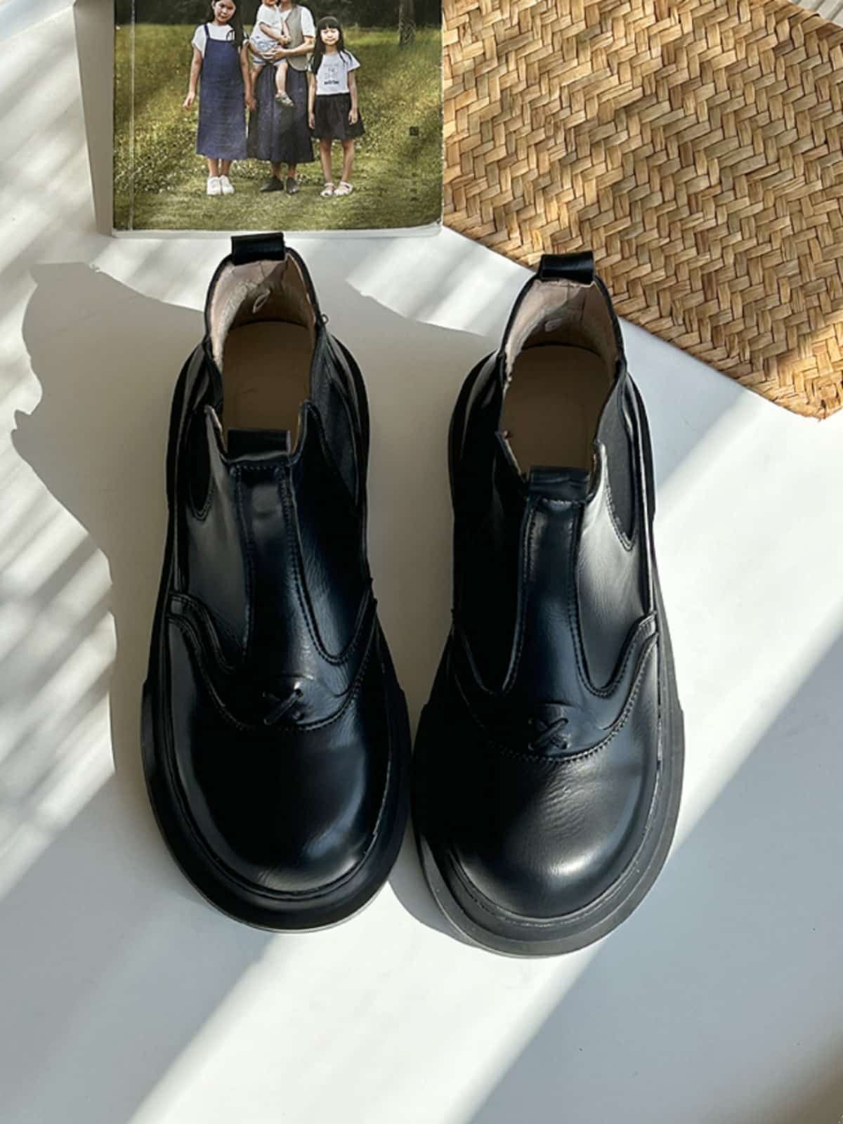 Round Head Platform Martin Boots Autumn and Winter Fleece Medium Heel  Boots Short Boots