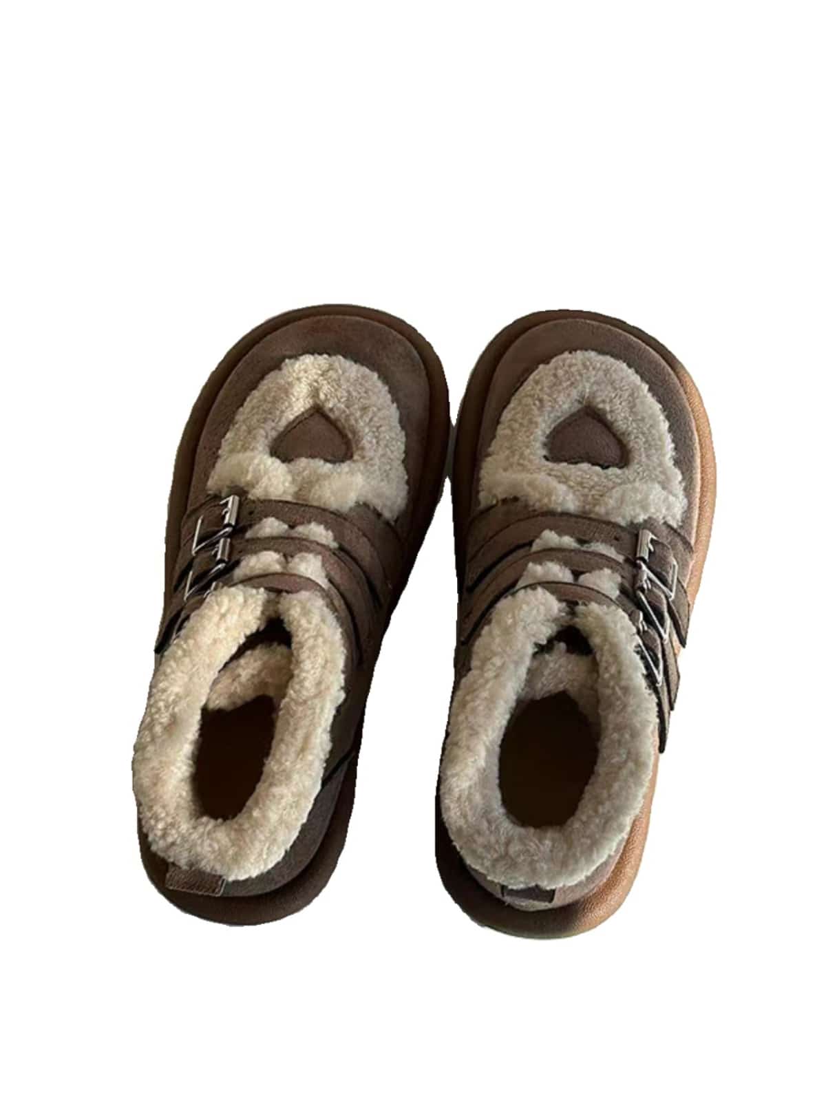 Imitation lamb wool round head flat-bottomed short boots winter cute heart-shaped warm snow boots