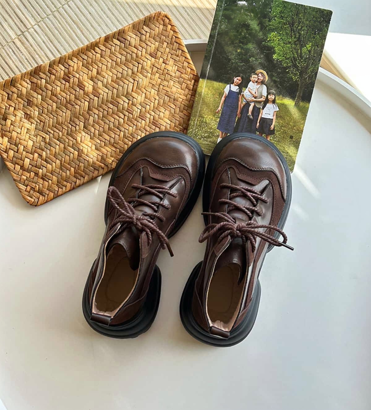 Round head lace-up thick-soled Martin boots autumn new thick heel fashion handsome locomotive boots women