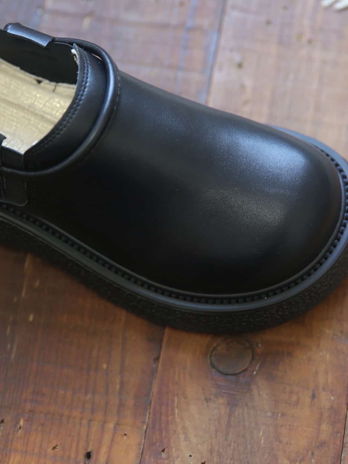 Round head thick-soled big head shoes, stretch your feet in early autumn, elastic mouth, versatile black small leather shoes