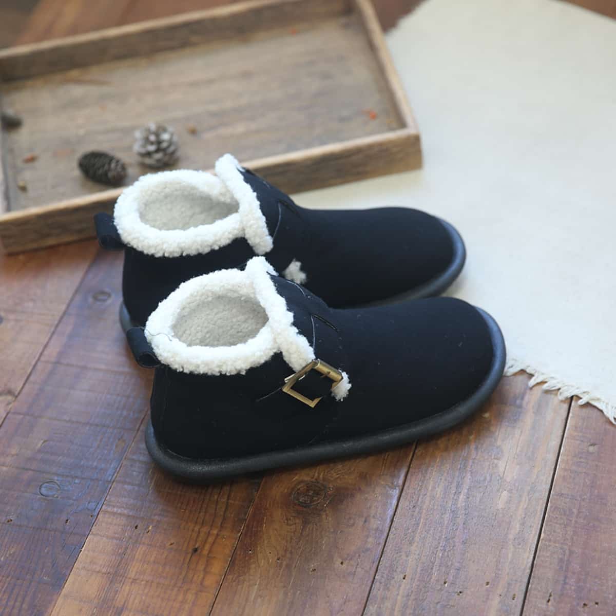 Imitation lamb wool round head flat-bottomed short boots winter low-heeled comfortable snow boots