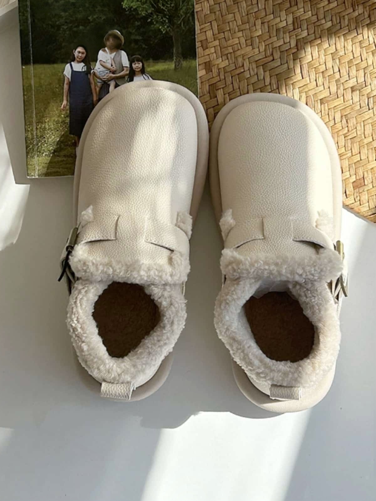 Round head flat boots winter imitation lamb wool beige cute warm snow boots